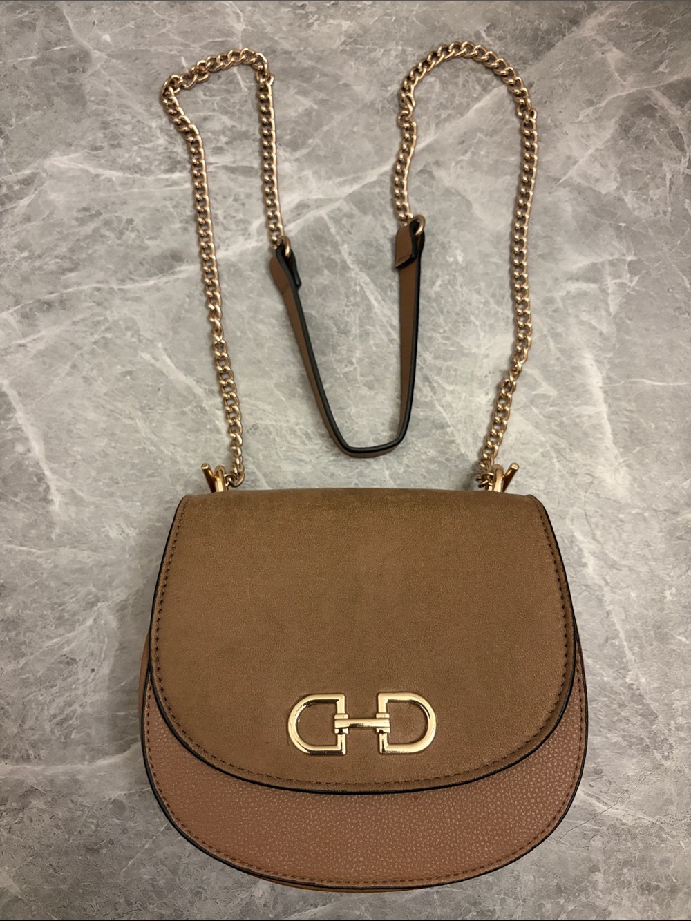H&M Brown Saddle Crossbody Bag with Gold Chain